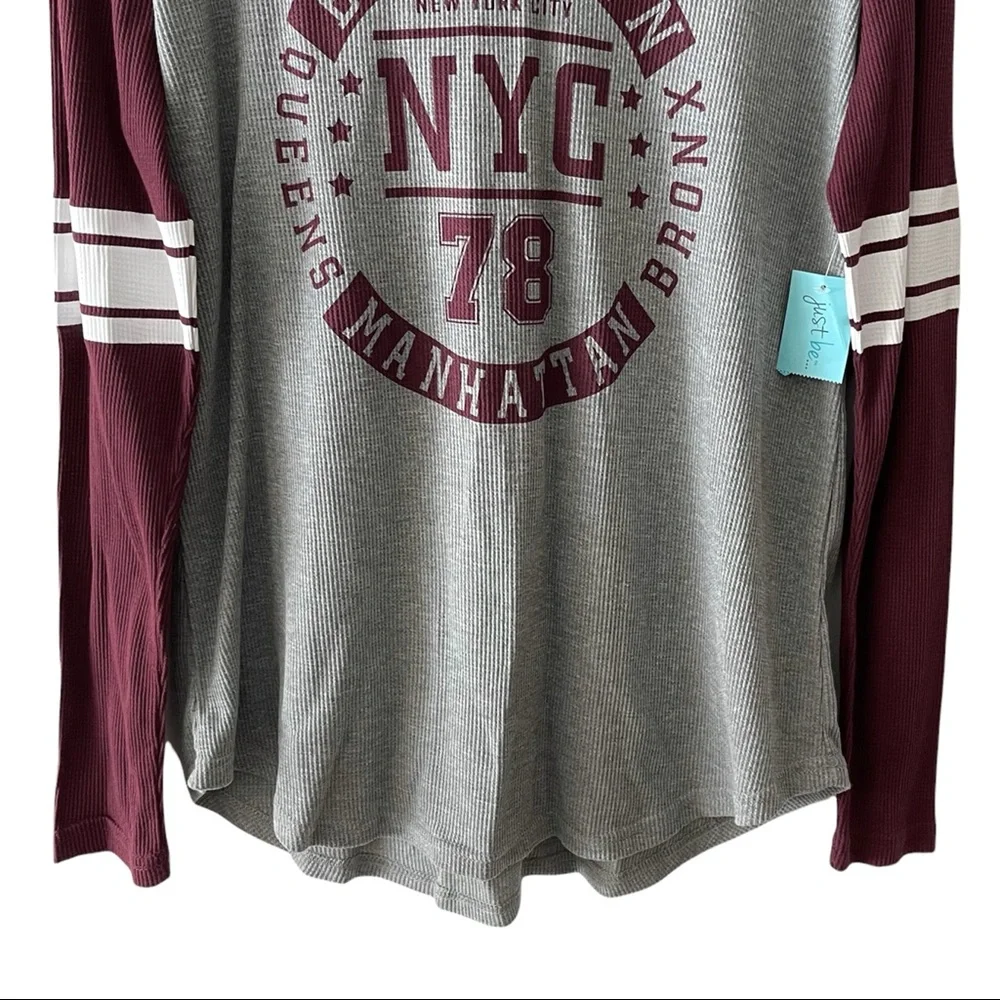 just be NYC Thermal Football Style V-neck Hooded Long Sleeve Shirt - Picture 6 of 16